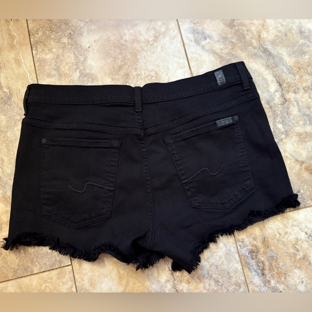 7 For All Mankind Black Cut Off Frayed Hem Mid Rise Black Denim Shorts Womens 31 - Picture 4 of 9